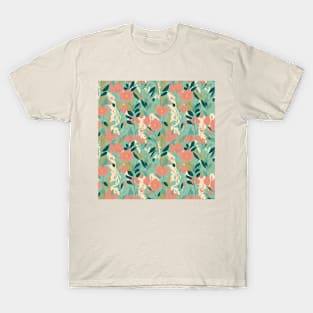 Peach, pink and green pastel wildflowers pattern T-Shirt